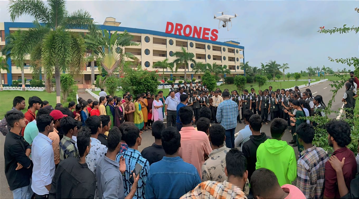 Students presenting their technical projects at a college exhibition